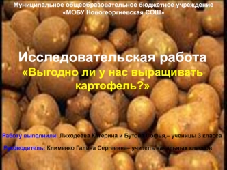 Исследовательская работа Выгодно ли у нас выращивать картофель?