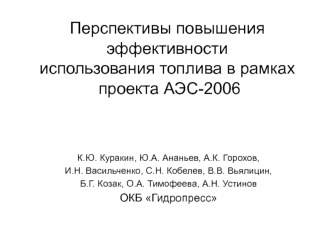 Перспективы повышения эффективности использования топлива в рамках проекта АЭС-2006