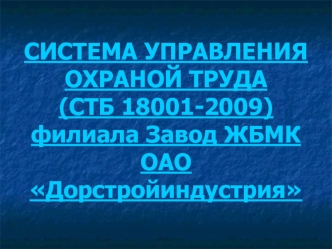 СИСТЕМА УПРАВЛЕНИЯ ОХРАНОЙ ТРУДА(СТБ 18001-2009)филиала Завод ЖБМКОАО Дорстройиндустрия