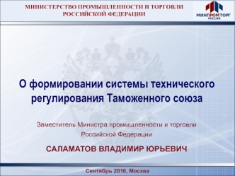 О формировании системы технического регулирования Таможенного союза