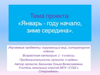 Тема проекта:Январь - году начало, зиме середина.