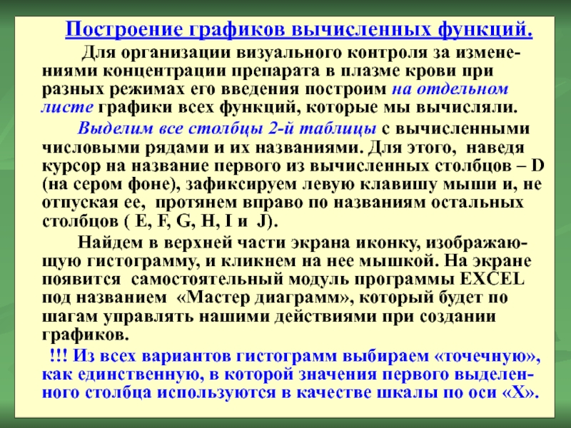 Построение графиков вычисленных функций. 		 Для организации визуального контроля за измене-ниями концентрации