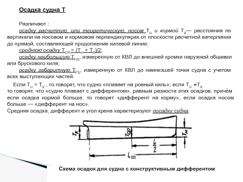 Диаграмма осадок судна носом и кормой