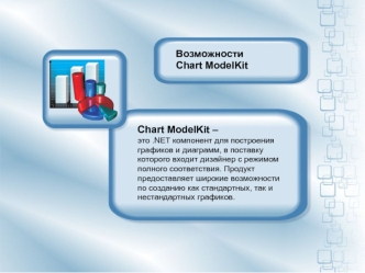 Chart ModelKit – 
это .NET компонент для построения 
графиков и диаграмм, в поставку 
которого входит дизайнер с режимом 
полного соответствия. Продукт 
предоставляет широкие возможности 
по созданию как стандартных, так и 
нестандартных графиков.