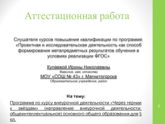 Аттестационная работа. Программа по курсу внеурочной деятельности Через тернии к звёздам