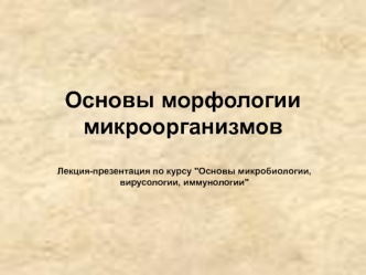 Основы морфологии микроорганизмов