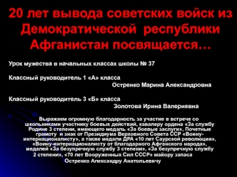 20 лет вывода советских войск из Демократической	 республики Афганистан посвящается…