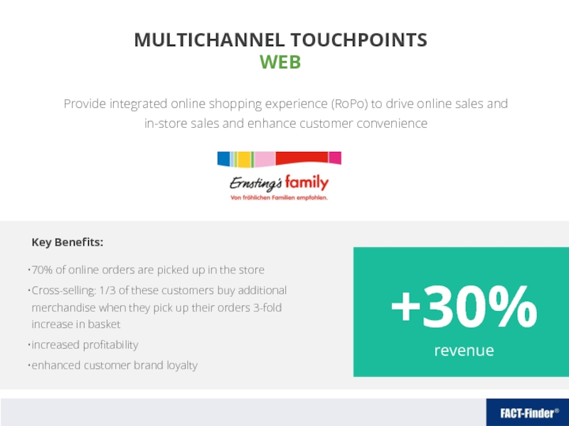 MULTICHANNEL TOUCHPOINTS WEB Provide integrated online shopping experience (RoPo) to drive