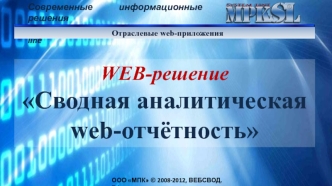 WEB-решение
Сводная аналитическая web-отчётность