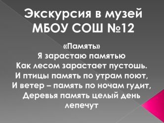 Экскурсия в музей 
МБОУ СОШ №12