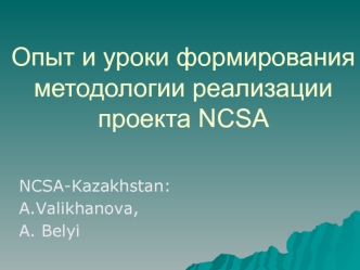 Опыт и уроки формирования методологии реализации проекта NCSA