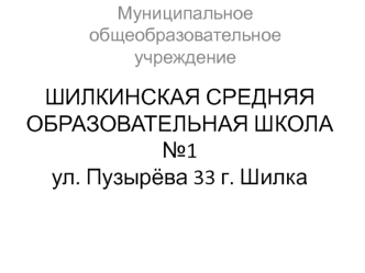 ШИЛКИНСКАЯ СРЕДНЯЯ ОБРАЗОВАТЕЛЬНАЯ ШКОЛА №1ул. Пузырёва 33 г. Шилка