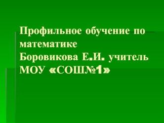 Профильное обучение по математике Боровикова Е.И. учитель МОУ СОШ№1