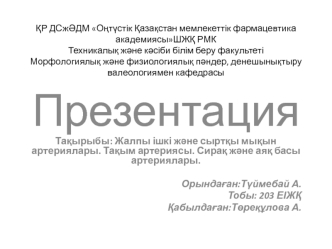 Жалпы ішкі және сыртқы мықын артериялары. Тақым артериясы. Сирақ және аяқ басы артериялары