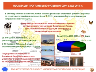 В 2009 году в России в пилотном режиме началась реализация отраслевой целевой программы по строительству семейных молочных ферм. С 2010 г. в программу были включены другие направления животноводства.