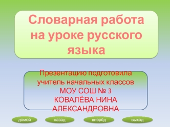 Словарная работа           на уроке русского языка