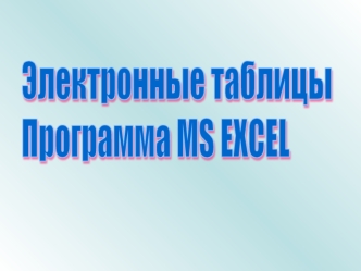 Электронные таблицы. Программа MS Excel