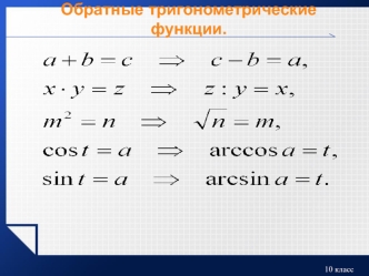 Обратные тригонометрические функции.