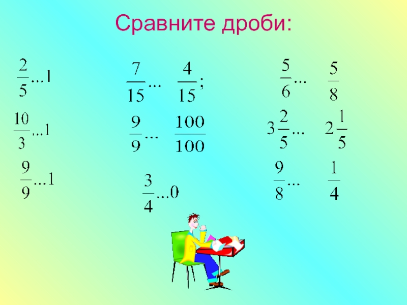 Цифры дроби. Сравнение дробей. Сравнить дроби. Сравнение смешанных чисел. Сравнение обыкновенных дробей и смешанных чисел.