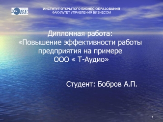 Дипломная работа: Повышение эффективности работы предприятия на примере          ООО  Т-Аудио