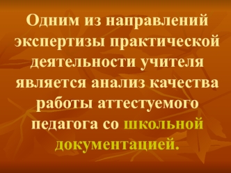 Одним из направлений экспертизы практической деятельности учителя является анализ качества работы аттестуемого педагога со школьной документацией.