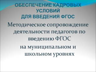 Методическое сопровождение деятельности педагогов по введению ФГОС 
на муниципальном и школьном уровнях