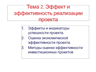 Эффект и эффективность реализации проекта. (Тема 2)