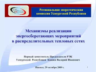 Механизмы реализации 
энергосберегающих мероприятий 
в распределительных тепловых сетях