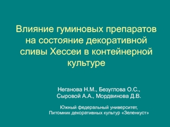 Влияние гуминовых препаратов на состояние декоративной сливы Хессеи в контейнерной культуре