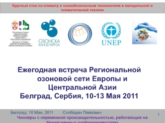 Ежегодная встреча Региональной озоновой сети Европы и Центральной Азии
Белград, Сербия, 10-13 Мая 2011