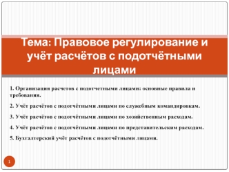 Правовое регулирование и учёт расчётов с подотчётными лицами