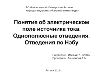 Понятие об электрическом поле источника тока. Однополюсные отведения. Отведения по Нэбу