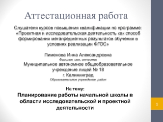 Аттестационная работа. Планирование работы начальной школы в области исследовательской и проектной деятельности