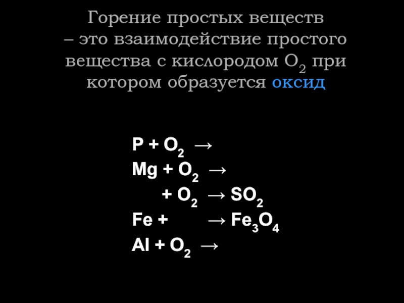 Уравнение реакции горения сложных веществ
