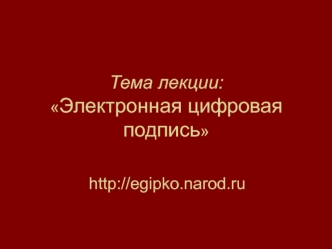 Тема лекции:Электронная цифровая подпись