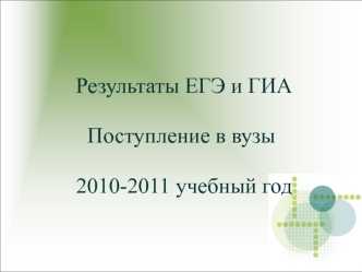 Результаты ЕГЭ и ГИА 

Поступление в вузы

 2010-2011 учебный год