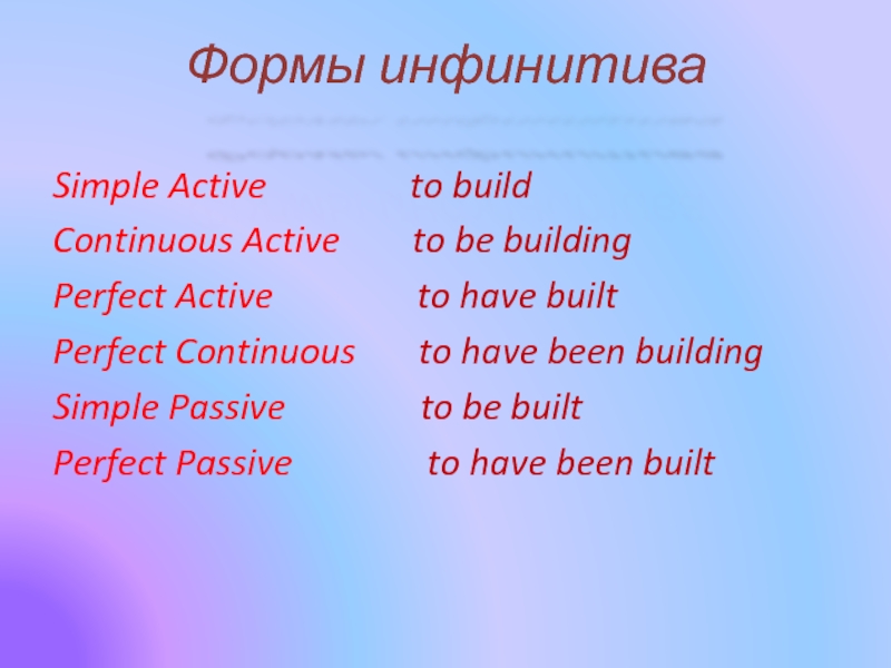 Перфект актив. Continuous Active. Инфинитивы в форме simple Active. Форма simple Active.