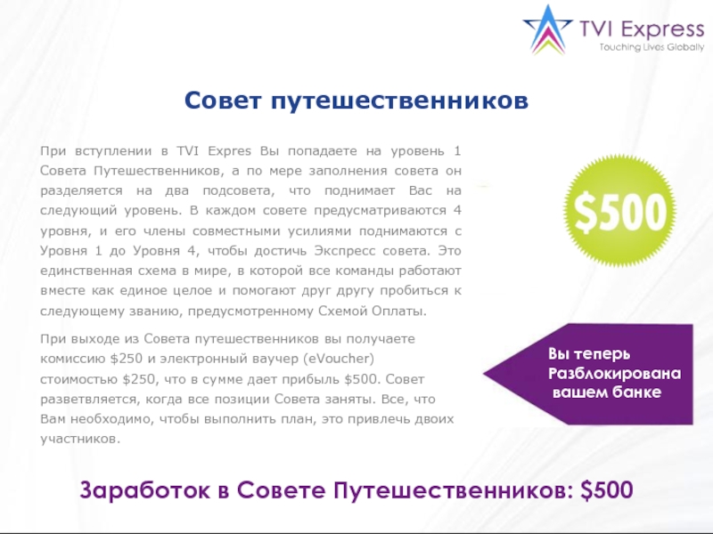 При вступлении в TVI Expres Вы попадаете на уровень 1 Совета Путешественников, а по мере