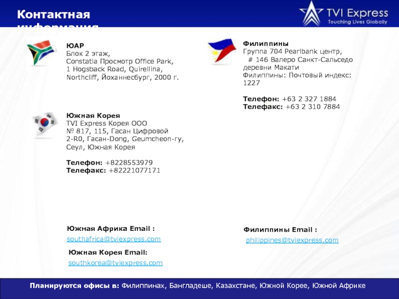 ФилиппиныГруппа 704 Pearlbank центр, # 146 Валеро Санкт-Сальседо деревни МакатиФилиппины: Почтовый индекс: 1227Телефон: +63 2