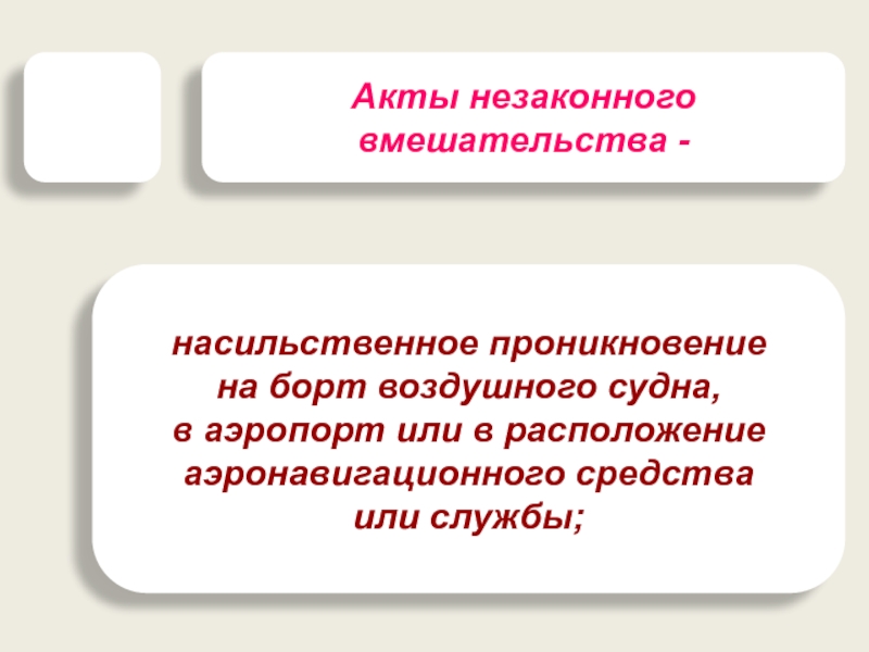 Акт незаконного вмешательства. Насильственное проникновение.