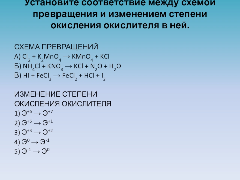 Установите соответствие между схемами превращения веществ и изменением степени окисления серы h2s no