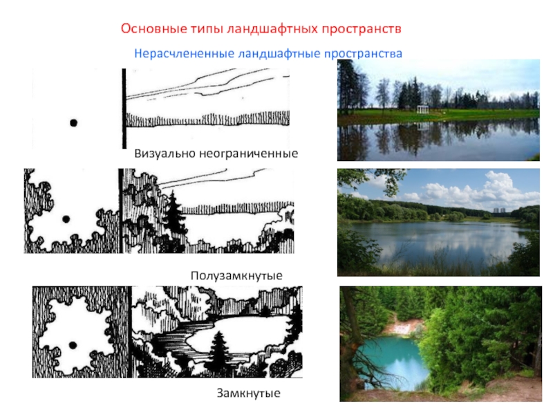 Тип пространства. Основные типы ландшафтных пространств. Нерасчлененные полузамкнутые ландшафтные пространства. Типы ландшафтных пространств схемы. Основные типы ландшафтных пространств (по в.в.Баулиной).