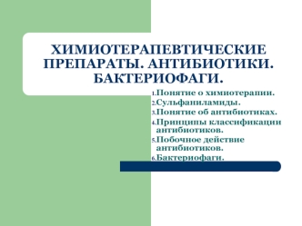 Химиотерапевтические препараты. Антибиотики. Бактериофаги