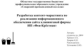 Разработка контент-маркетинга по реализации информационного обеспечения сайта клининговой фирмы ИП Фея-Крёстная