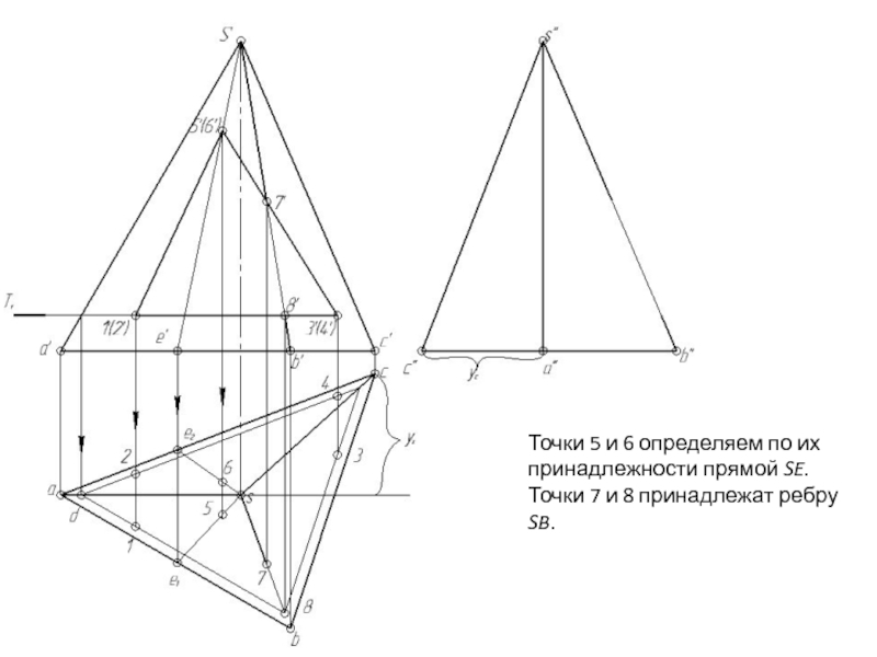 Сечение поверхности плоскостью пирамиды. Горизонтальная проекция. Проекция точек на поверхности пирамиды. Горизонтальная проекция пирамиды. Горизонтальная проекция точки.