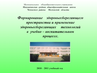 Формирование    здоровьесберегающего     пространства и применение здоровьесберегающих     технологий                         в  учебно – воспитательном                 процессе.