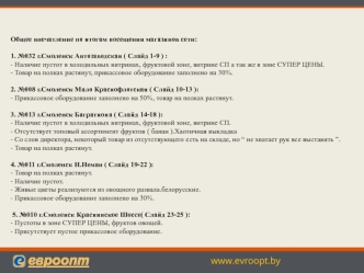 Общее впечатление по итогам посещения магазинов города Смоленска