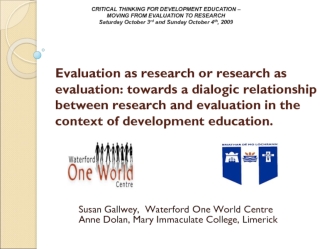 Critical thinking for development education – moving from evaluation to research