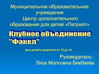 Муниципальное образовательное учреждение Центр дополнительного образования для детей Патриот