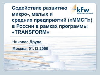 Содействие развитию микро-, малых исредних предприятий (ММСП) в России в рамках программы TRANSFORM